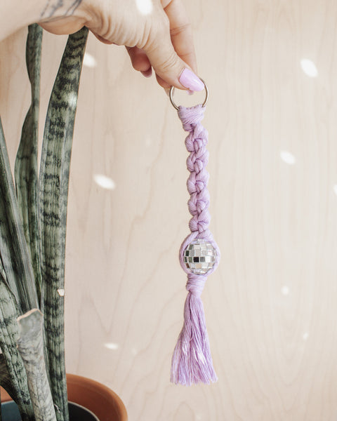 Mini Disco Ball Macrame Car Charms