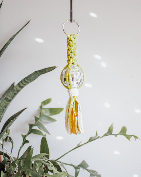 Disco Ball Macrame Car Charm