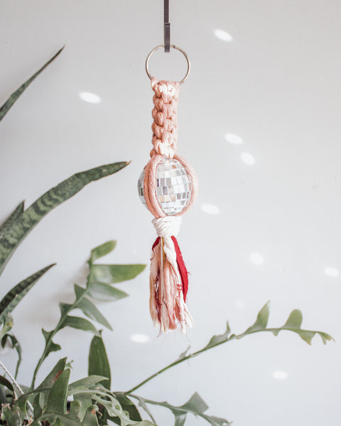 Disco Ball Macrame Car Charm