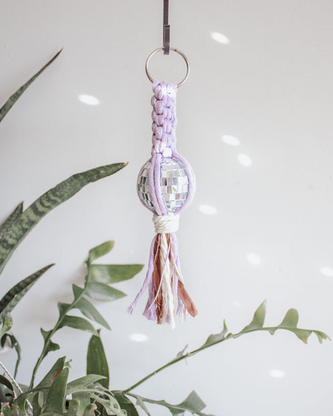 Disco Ball Macrame Car Charm