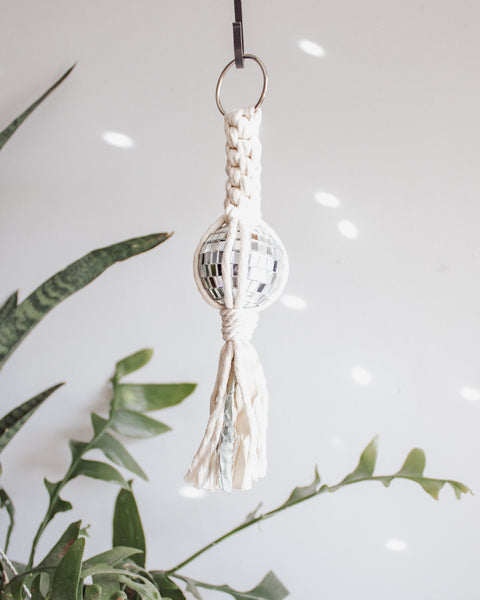 Disco Ball Macrame Car Charm