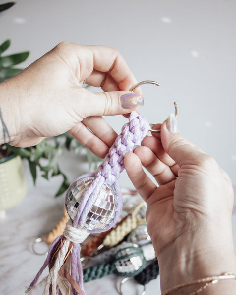 Disco Ball Macrame Car Charm