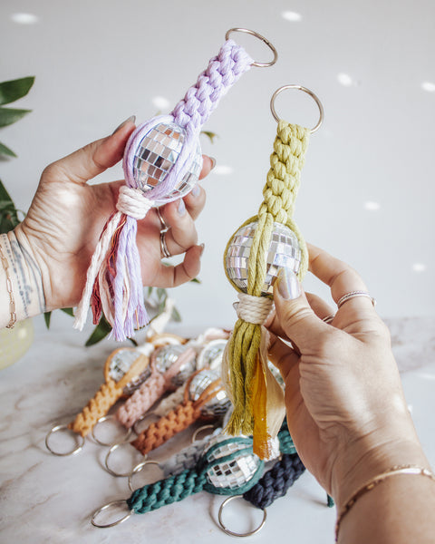 Disco Ball Macrame Car Charm