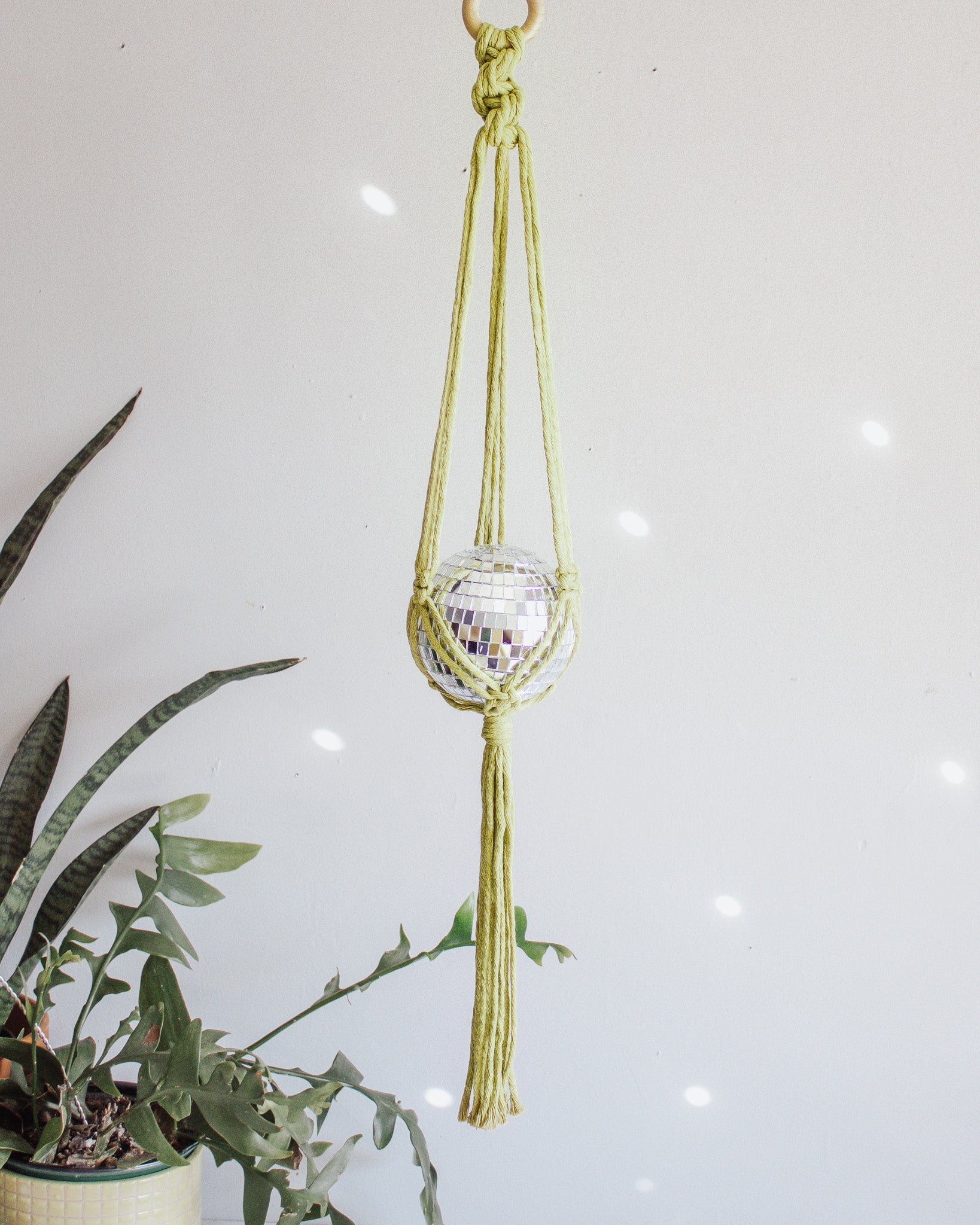 Apple Green Disco Ball Hanger / high quality Chunky Macrame Plant Hanger