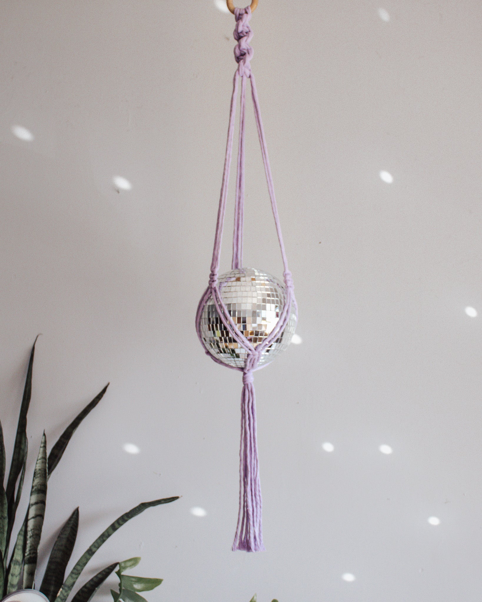 pink macrame plant hanger Chunky Twist Macrame Disco Ball Hanger Boho Suncatcher Lilac