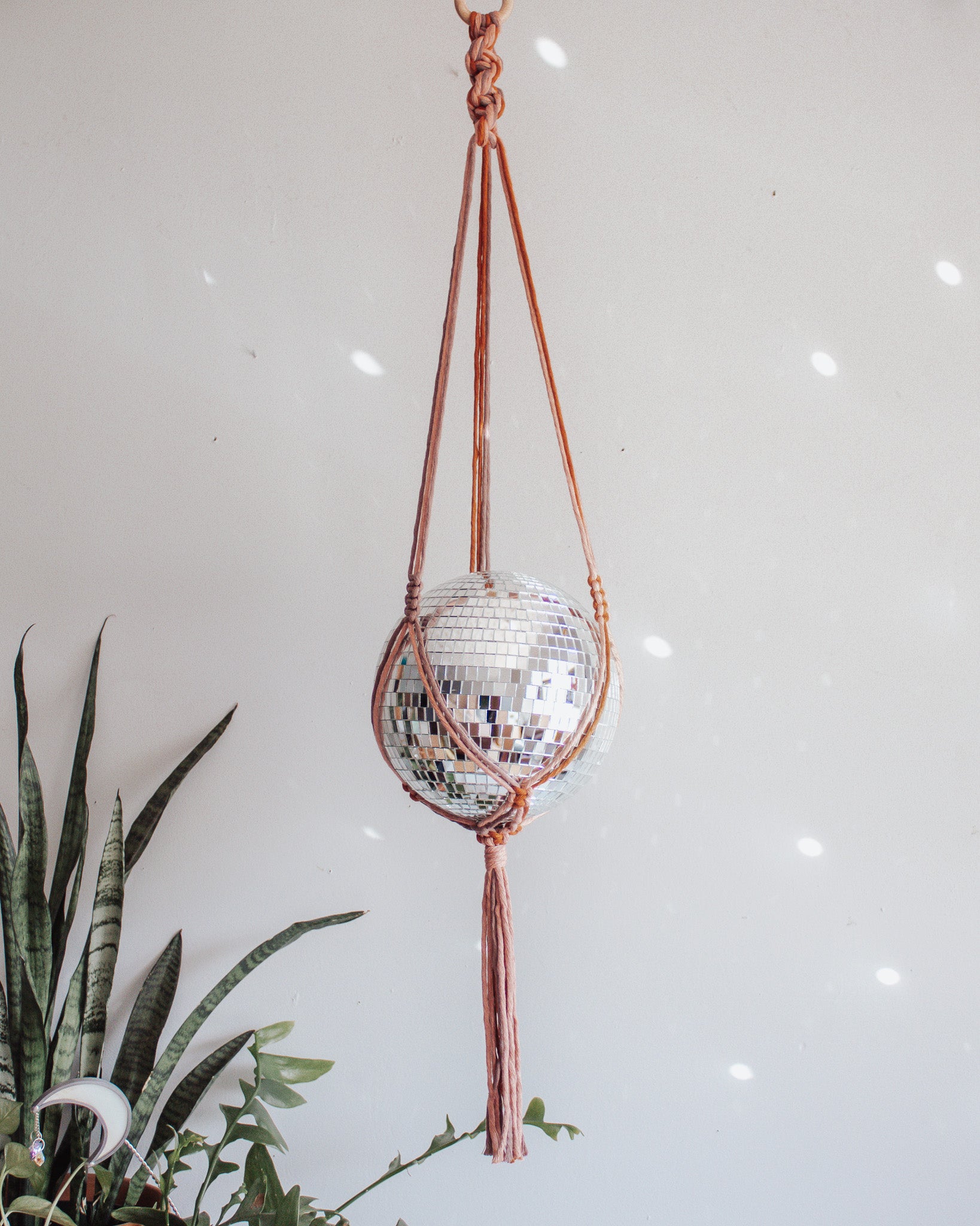 Fashion White Disco Ball Hanger / Chunky Macrame Plant Hanger