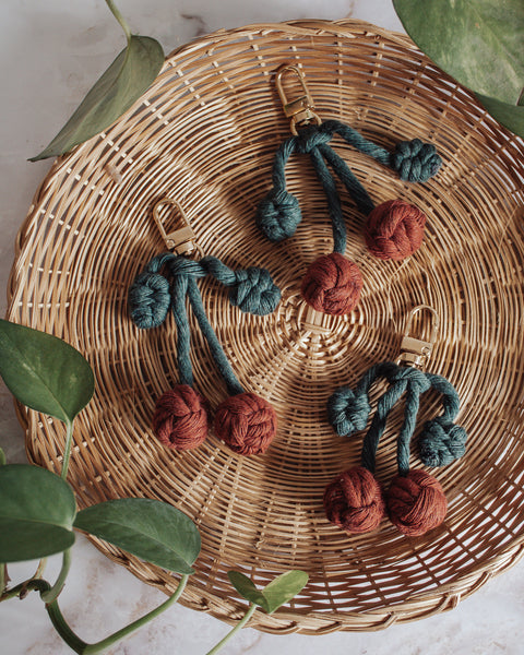 Macrame Cherry Keychains/Bag Charms