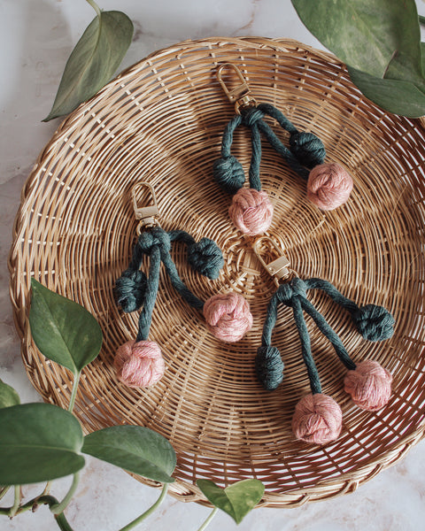 Macrame Cherry Keychains/Bag Charms