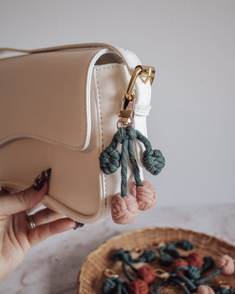 Macrame Cherry Keychains/Bag Charms