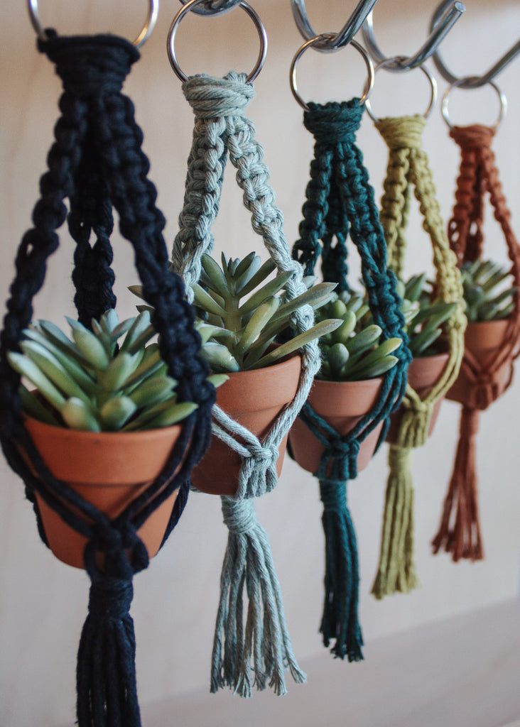 faux succulent car charm Mini Macrame Plant Hanger Boho Car Accessory Faux Succulent – Modern Bo Studio