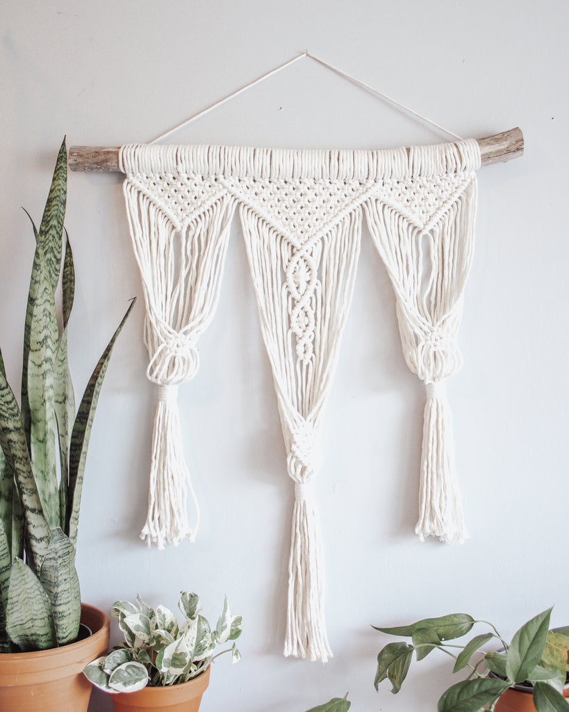triple plant hanger Triple Plant Hanger Boho Classic White Macrame on Driftwood Recycled – Modern Bo Studio