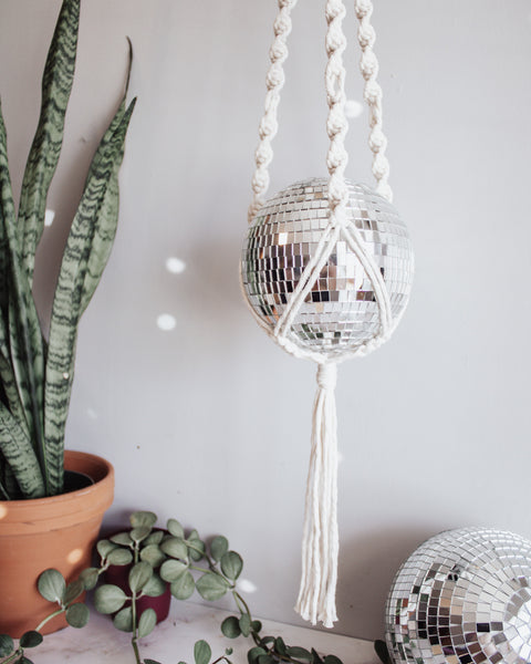 Large Disco Ball Macrame Hanger - 6 INCH