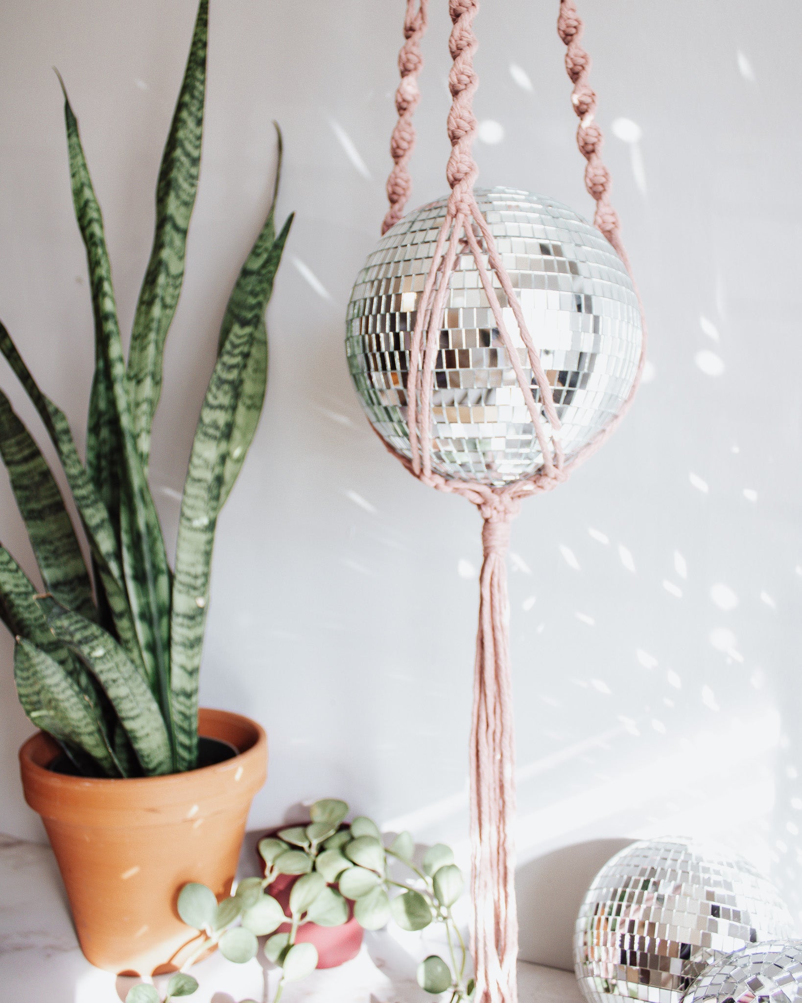 Extra Large Disco Ball Macrame Hanger - 8 INCH