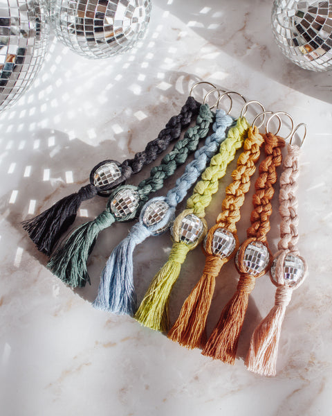 Mini Disco Ball Macrame Car Charms