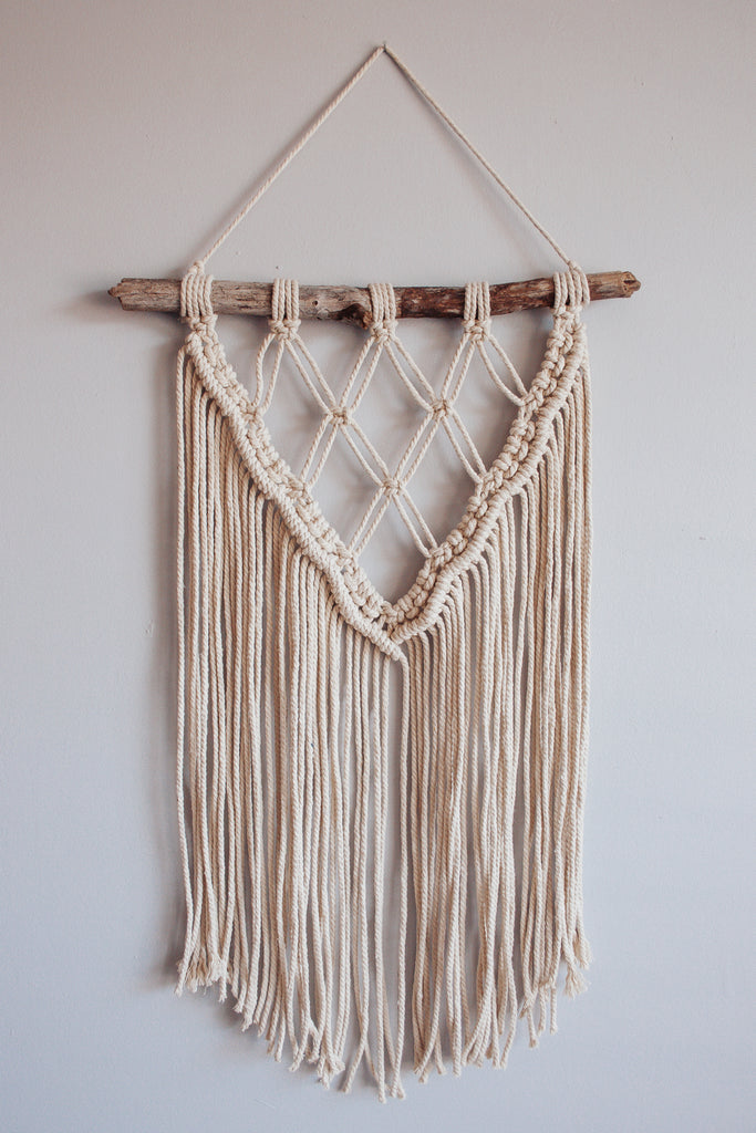 Diamond Fringe Macrame Wall Hanging Knot Cotton Cord Wood Branch Boho –  Modern Bo Studio