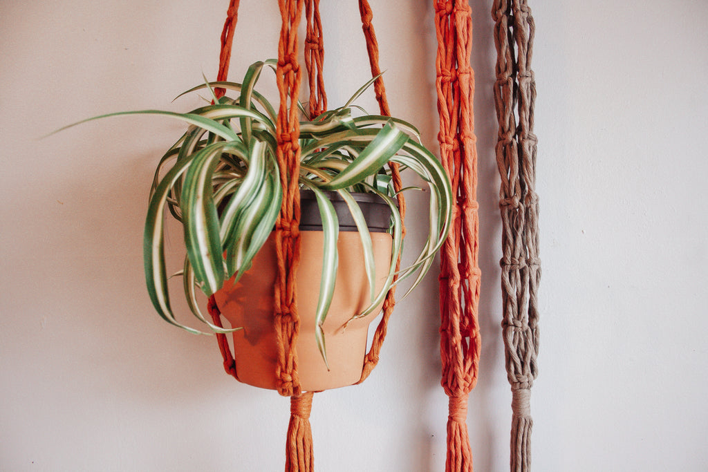chain link plant hanger Chain Link Macrame Plant Hanger Boho Vibes Modern Home Decor Chestnut
